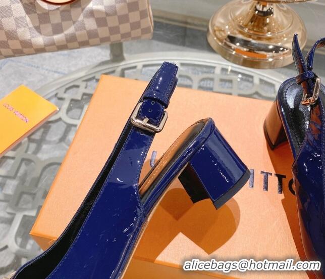 Stylish Louis Vuitton Madeleine Slingback Pumps 4.5cm in Patent Leather with LV Circle Blue 204035