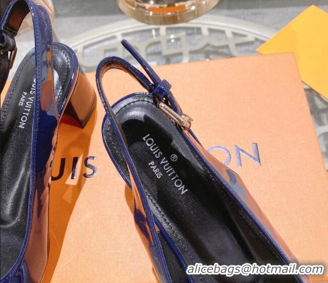 Stylish Louis Vuitton Madeleine Slingback Pumps 4.5cm in Patent Leather with LV Circle Blue 204035