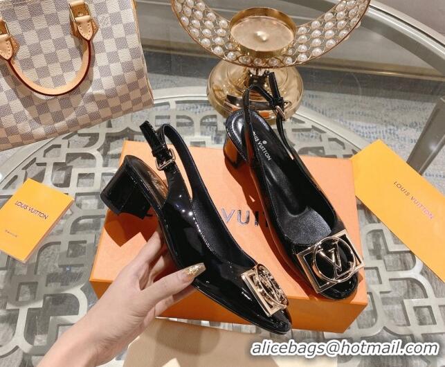 Pretty Style Louis Vuitton Madeleine Slingback Pumps 4.5cm in Patent Leather with LV Circle Black 204036