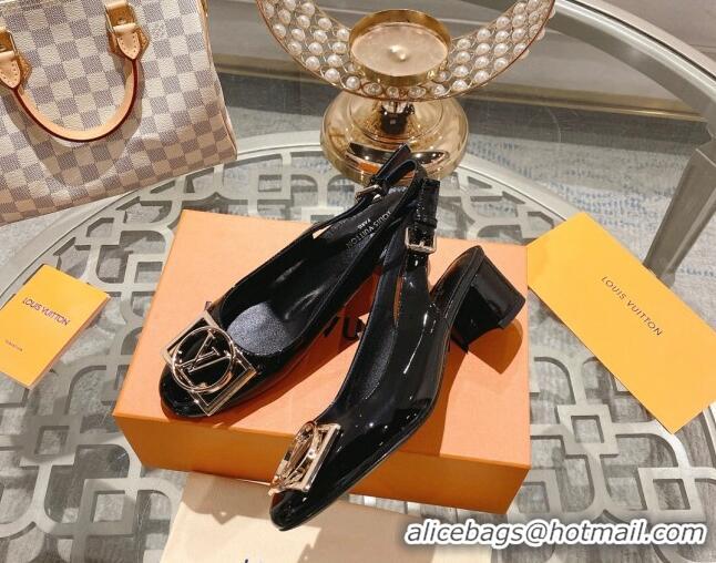 Pretty Style Louis Vuitton Madeleine Slingback Pumps 4.5cm in Patent Leather with LV Circle Black 204036