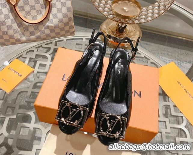 Pretty Style Louis Vuitton Madeleine Slingback Pumps 4.5cm in Patent Leather with LV Circle Black 204036