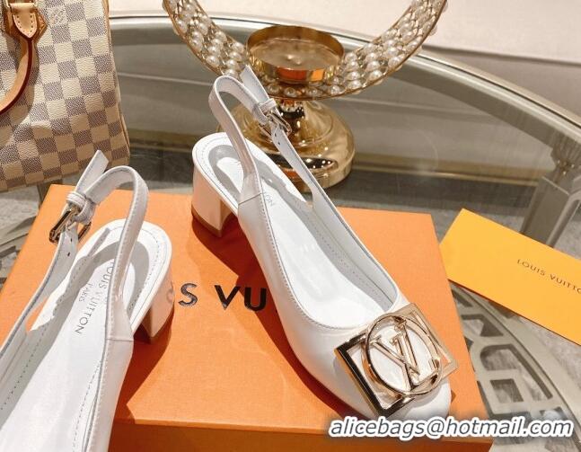 Shop Duplicate Louis Vuitton Madeleine Slingback Pumps 4.5cm in Patent Leather with LV Circle White 204037