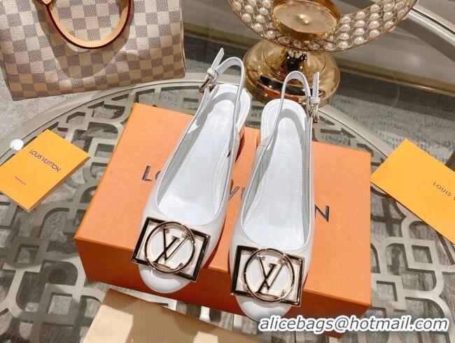 Shop Duplicate Louis Vuitton Madeleine Slingback Pumps 4.5cm in Patent Leather with LV Circle White 204037