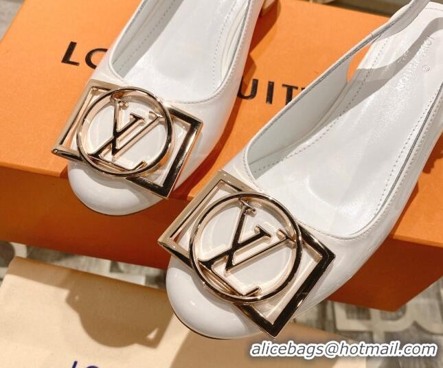 Shop Duplicate Louis Vuitton Madeleine Slingback Pumps 4.5cm in Patent Leather with LV Circle White 204037