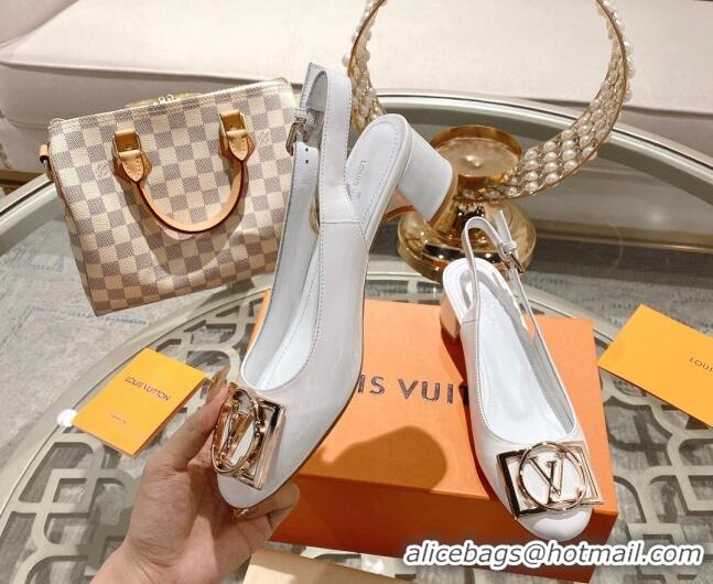 Shop Duplicate Louis Vuitton Madeleine Slingback Pumps 4.5cm in Patent Leather with LV Circle White 204037