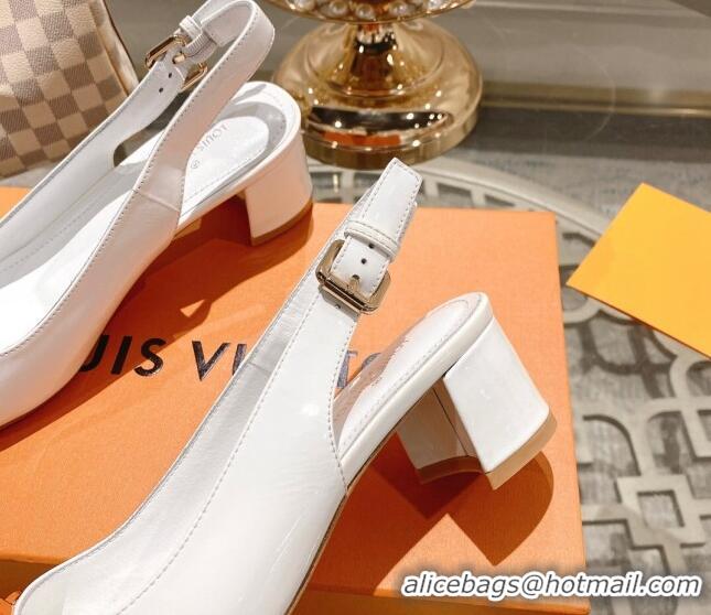 Shop Duplicate Louis Vuitton Madeleine Slingback Pumps 4.5cm in Patent Leather with LV Circle White 204037