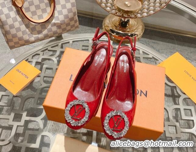 Duplicate Louis Vuitton Madeleine Slingback Pumps 4.5cm in Patent Leather with LV Crystals Red 1204038