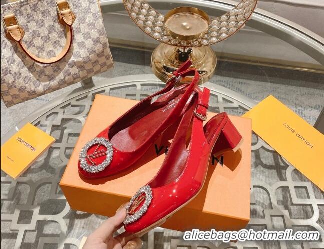 Duplicate Louis Vuitton Madeleine Slingback Pumps 4.5cm in Patent Leather with LV Crystals Red 1204038