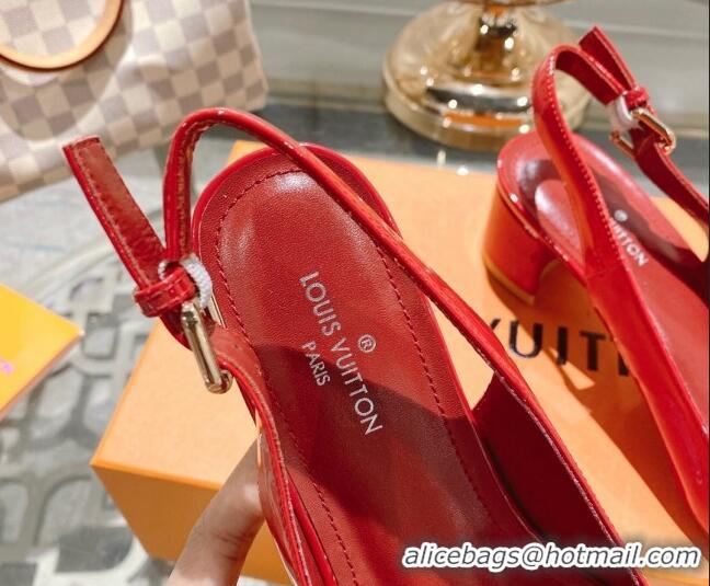 Duplicate Louis Vuitton Madeleine Slingback Pumps 4.5cm in Patent Leather with LV Crystals Red 1204038