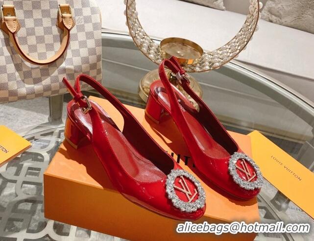 Duplicate Louis Vuitton Madeleine Slingback Pumps 4.5cm in Patent Leather with LV Crystals Red 1204038