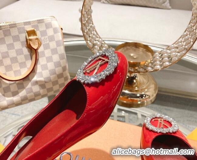 Duplicate Louis Vuitton Madeleine Slingback Pumps 4.5cm in Patent Leather with LV Crystals Red 1204038