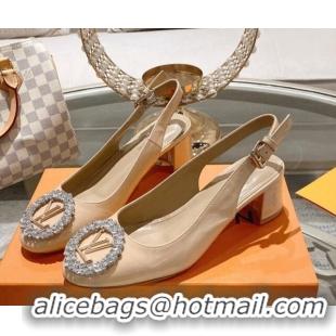 Best Price Louis Vuitton Madeleine Slingback Pumps 4.5cm in Patent Leather with LV Crystals Nude 204039