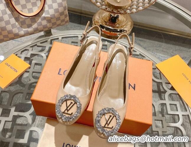 Best Price Louis Vuitton Madeleine Slingback Pumps 4.5cm in Patent Leather with LV Crystals Nude 204039