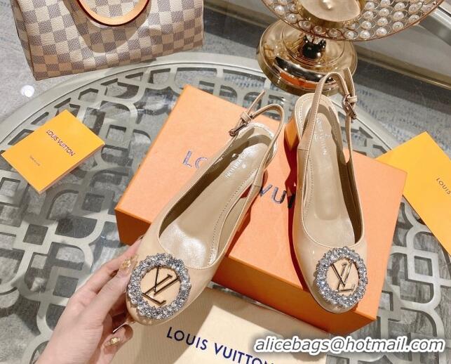 Best Price Louis Vuitton Madeleine Slingback Pumps 4.5cm in Patent Leather with LV Crystals Nude 204039