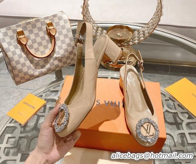 Best Price Louis Vuitton Madeleine Slingback Pumps 4.5cm in Patent Leather with LV Crystals Nude 204039