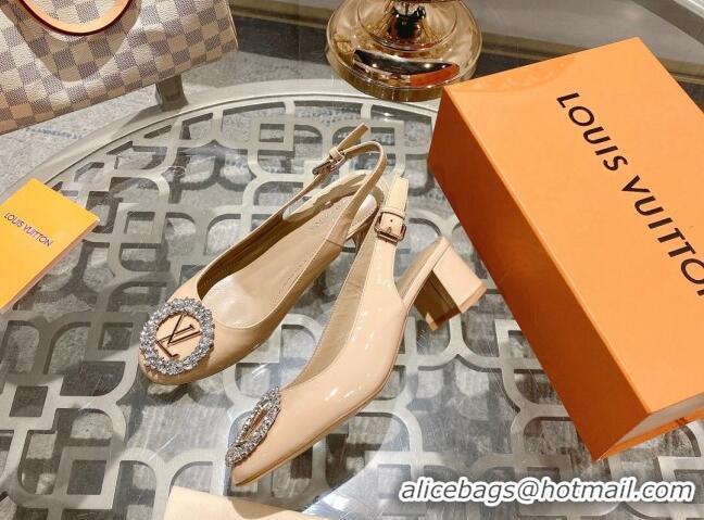 Best Price Louis Vuitton Madeleine Slingback Pumps 4.5cm in Patent Leather with LV Crystals Nude 204039