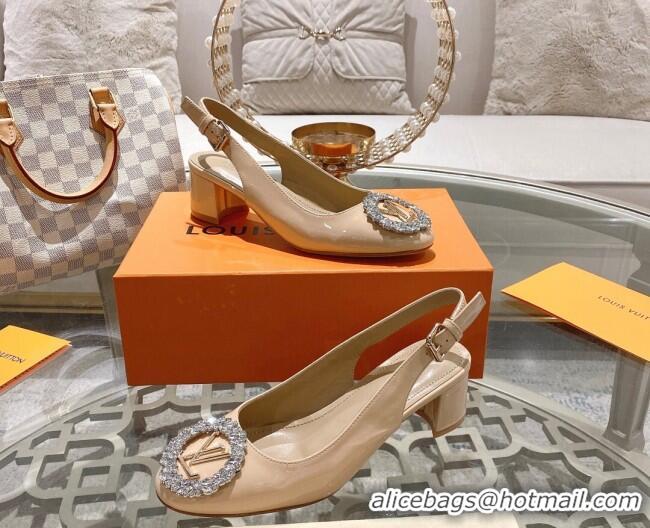 Best Price Louis Vuitton Madeleine Slingback Pumps 4.5cm in Patent Leather with LV Crystals Nude 204039