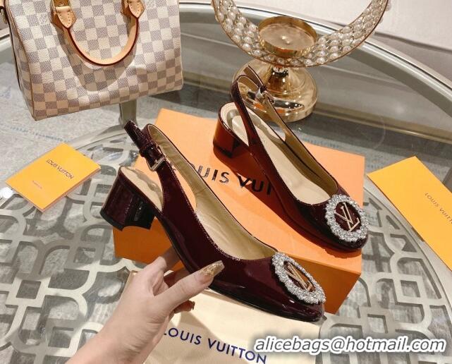 Big Discount Louis Vuitton Madeleine Slingback Pumps 4.5cm in Patent Leather with LV Crystals Burgundy 204040