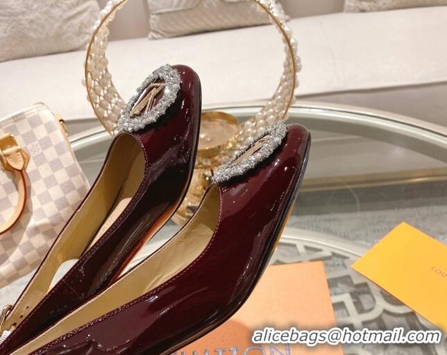 Big Discount Louis Vuitton Madeleine Slingback Pumps 4.5cm in Patent Leather with LV Crystals Burgundy 204040