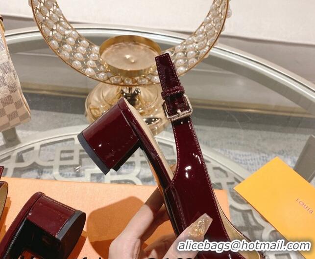 Big Discount Louis Vuitton Madeleine Slingback Pumps 4.5cm in Patent Leather with LV Crystals Burgundy 204040