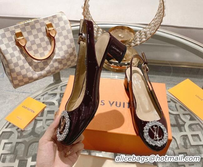 Big Discount Louis Vuitton Madeleine Slingback Pumps 4.5cm in Patent Leather with LV Crystals Burgundy 204040