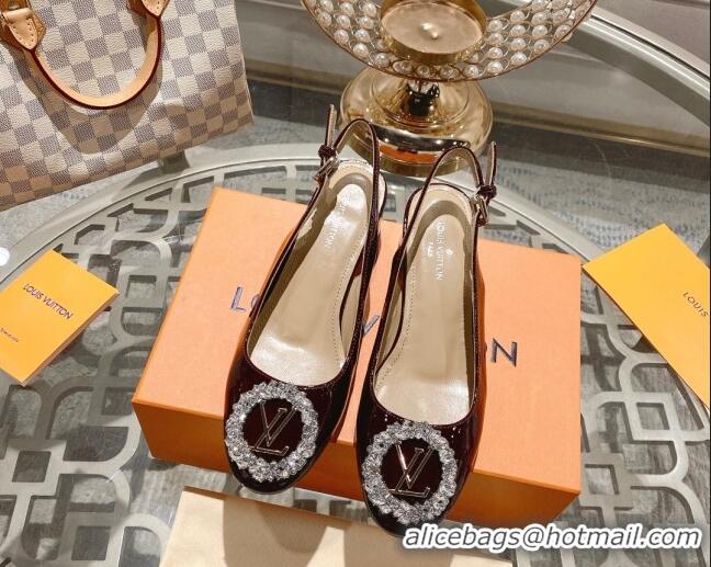 Big Discount Louis Vuitton Madeleine Slingback Pumps 4.5cm in Patent Leather with LV Crystals Burgundy 204040