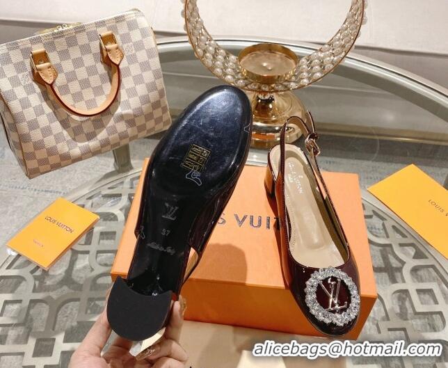 Big Discount Louis Vuitton Madeleine Slingback Pumps 4.5cm in Patent Leather with LV Crystals Burgundy 204040