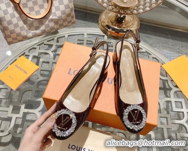 Big Discount Louis Vuitton Madeleine Slingback Pumps 4.5cm in Patent Leather with LV Crystals Burgundy 204040