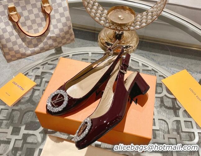 Big Discount Louis Vuitton Madeleine Slingback Pumps 4.5cm in Patent Leather with LV Crystals Burgundy 204040