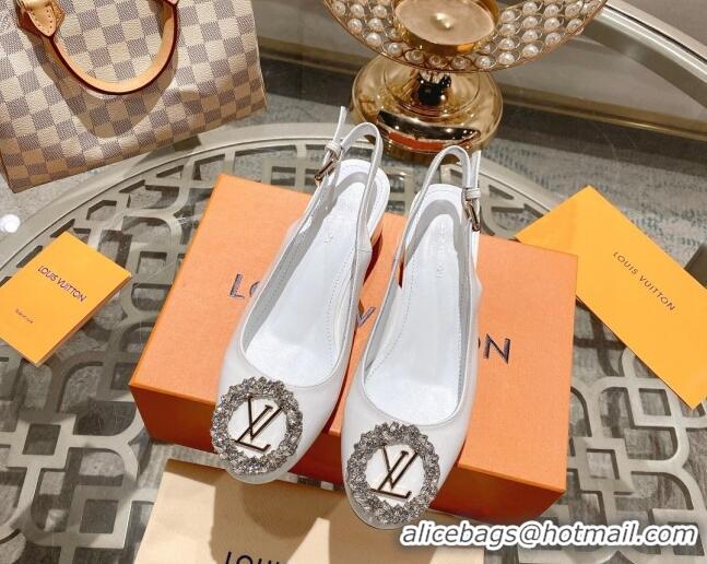 Stylish Louis Vuitton Madeleine Slingback Pumps 4.5cm in Patent Leather with LV Crystals White 204042