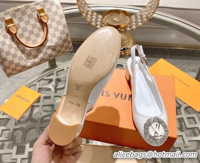 Stylish Louis Vuitton Madeleine Slingback Pumps 4.5cm in Patent Leather with LV Crystals White 204042