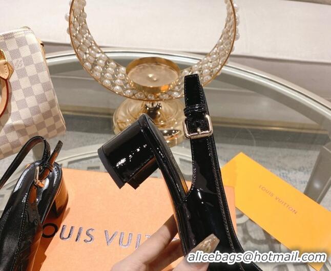 Top Design Louis Vuitton Madeleine Slingback Pumps 4.5cm in Patent Leather with LV Crystals Black 204043