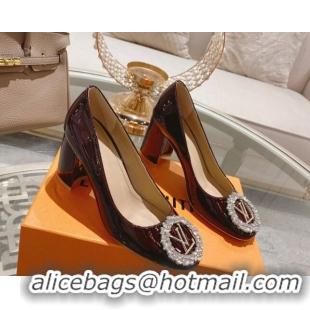 Luxury Cheap Louis Vuitton Madeleine Pumps 8cm in Patent Leather with LV Crystals Burgundy 204044