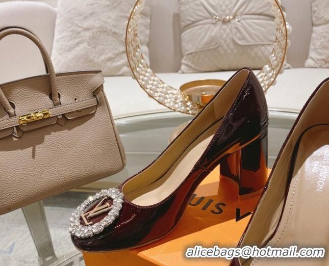 Luxury Cheap Louis Vuitton Madeleine Pumps 8cm in Patent Leather with LV Crystals Burgundy 204044