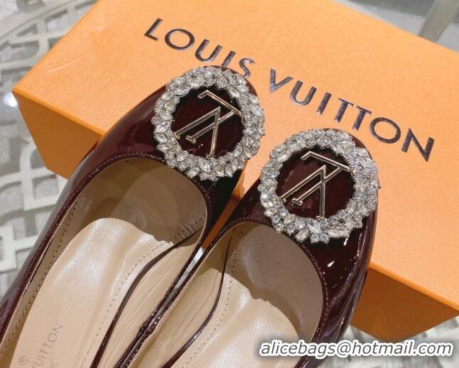 Luxury Cheap Louis Vuitton Madeleine Pumps 8cm in Patent Leather with LV Crystals Burgundy 204044