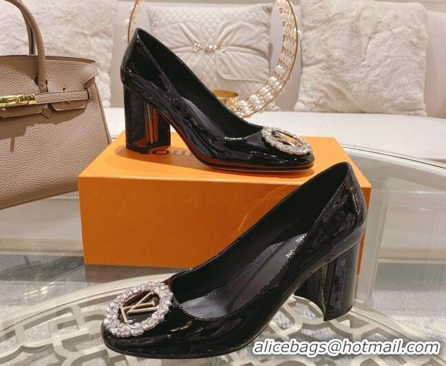 Luxury Louis Vuitton Madeleine Pumps 8cm in Patent Leather with LV Crystals Black 204045