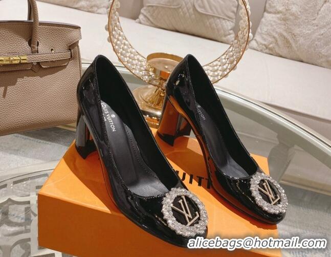 Luxury Louis Vuitton Madeleine Pumps 8cm in Patent Leather with LV Crystals Black 204045