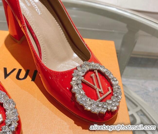 Trendy Design Louis Vuitton Madeleine Pumps 8cm in Patent Leather with LV Crystals Red 204046