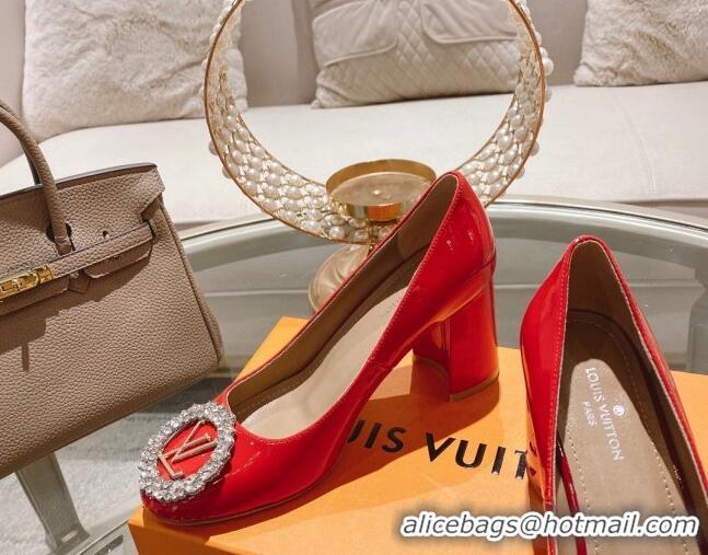 Trendy Design Louis Vuitton Madeleine Pumps 8cm in Patent Leather with LV Crystals Red 204046