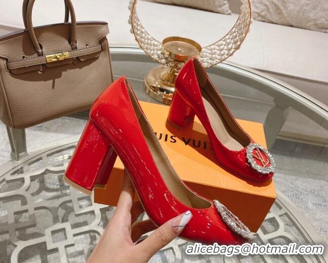 Trendy Design Louis Vuitton Madeleine Pumps 8cm in Patent Leather with LV Crystals Red 204046