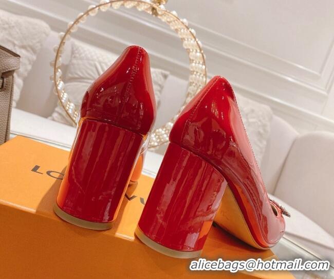 Trendy Design Louis Vuitton Madeleine Pumps 8cm in Patent Leather with LV Crystals Red 204046