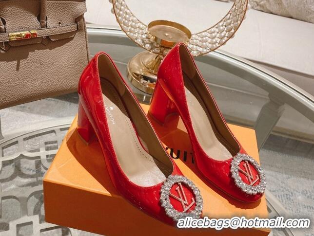 Trendy Design Louis Vuitton Madeleine Pumps 8cm in Patent Leather with LV Crystals Red 204046