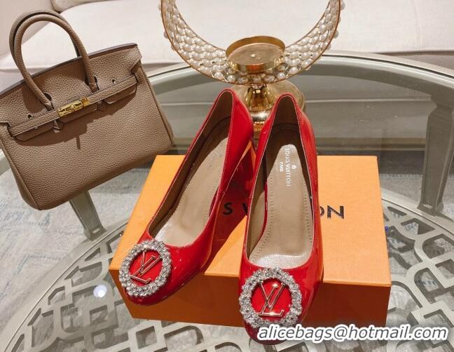 Trendy Design Louis Vuitton Madeleine Pumps 8cm in Patent Leather with LV Crystals Red 204046