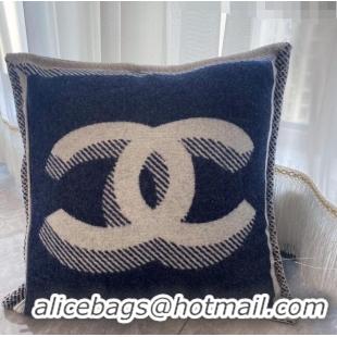 Best Price Chanel CC Wool Cashmere Pillow 50x50cm CH2566 Navy Blue 2022