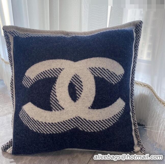 Best Price Chanel CC Wool Cashmere Pillow 50x50cm CH2566 Navy Blue 2022