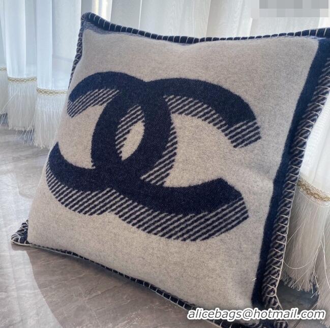 Best Price Chanel CC Wool Cashmere Pillow 50x50cm CH2566 Navy Blue 2022