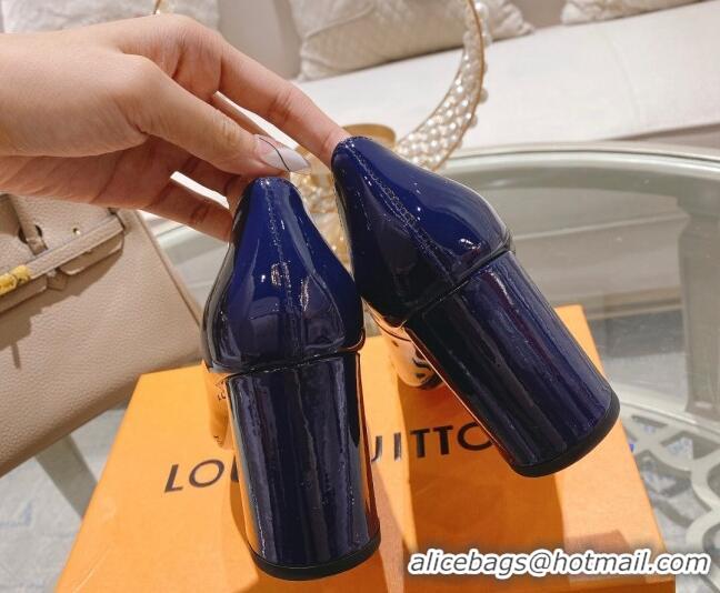 Sumptuous Louis Vuitton Madeleine Pumps 8cm in Patent Leather with LV Crystals Blue 204047