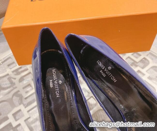 Sumptuous Louis Vuitton Madeleine Pumps 8cm in Patent Leather with LV Crystals Blue 204047