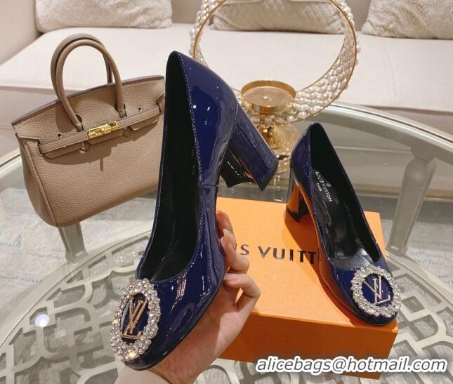 Sumptuous Louis Vuitton Madeleine Pumps 8cm in Patent Leather with LV Crystals Blue 204047