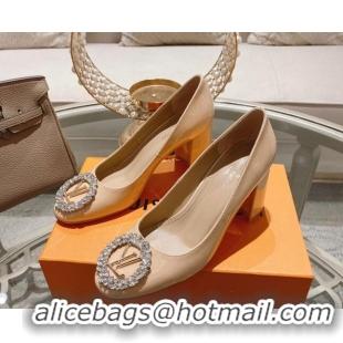 Good Quality Louis Vuitton Madeleine Pumps 8cm in Patent Leather with LV Crystals Nude 1204048